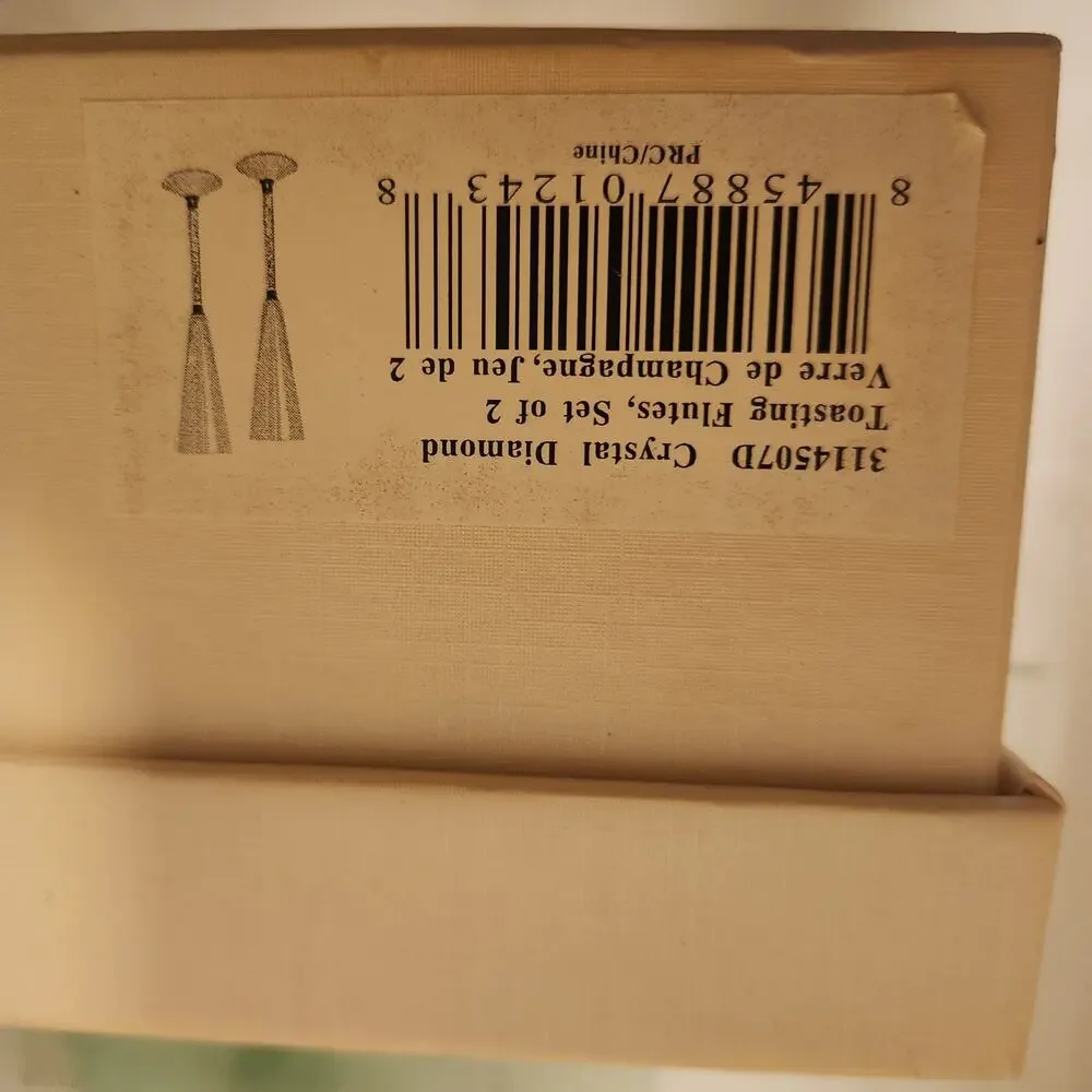 Vintage Oleg Cassini Pair Crystal Diamond Toasting Flutes, New in Box